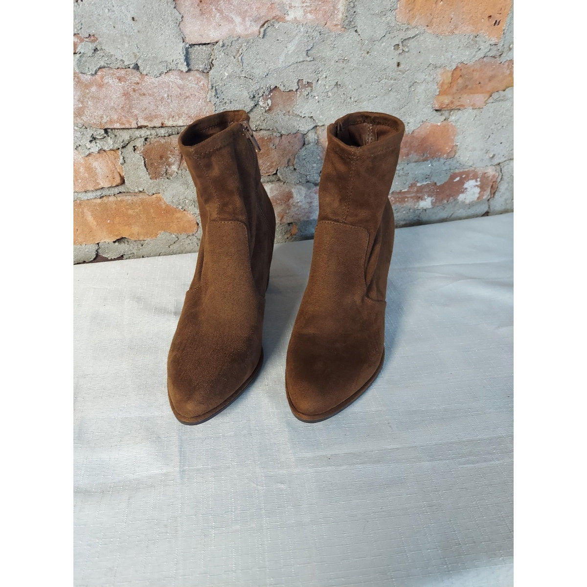 Nine West Womens Ankle Boots Size 6M Brown Block Heel Pointed Toe Suede Side Zip