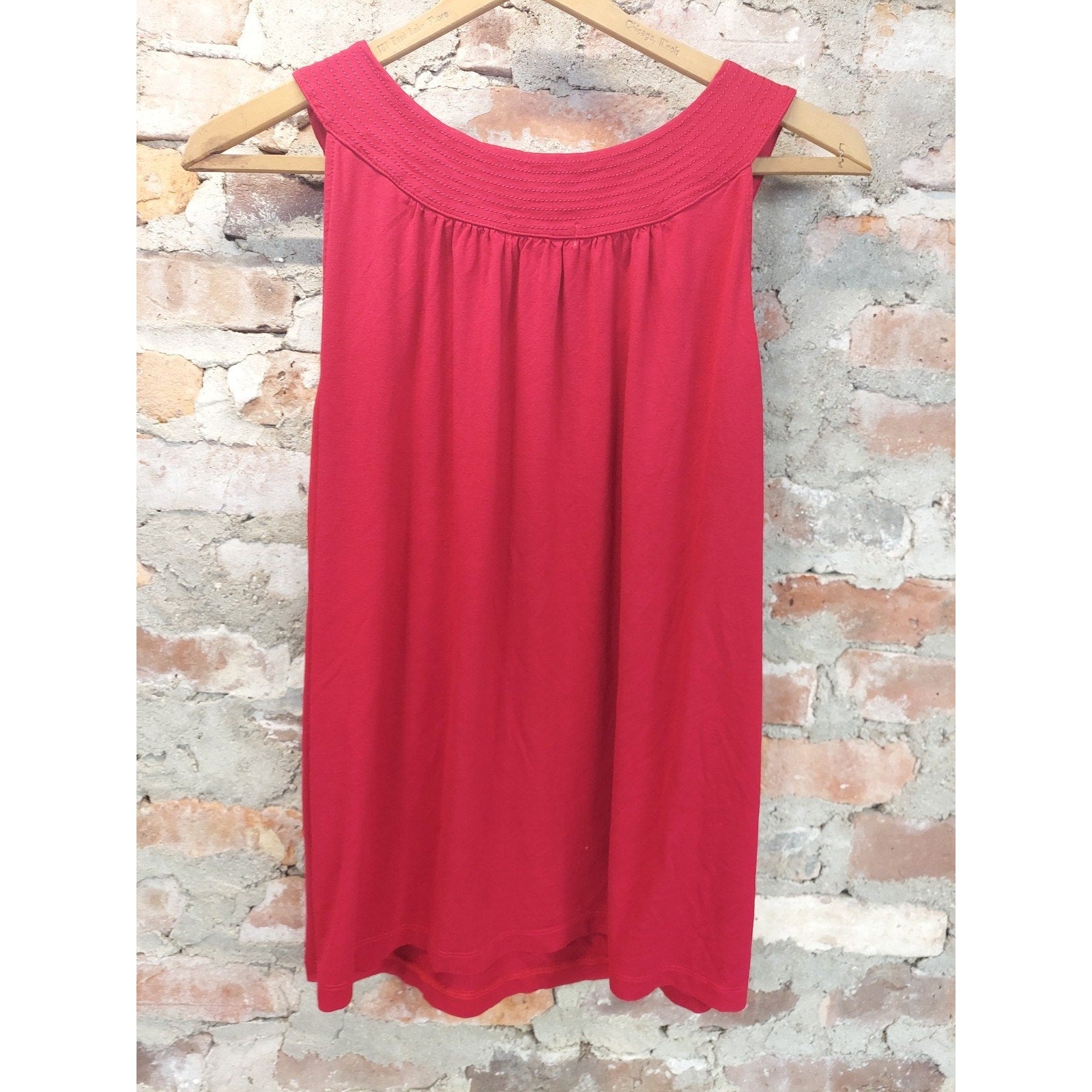 Dressbarn Womens Plus Size Tank Top 2X Red Shirred Neck Gathered Collar