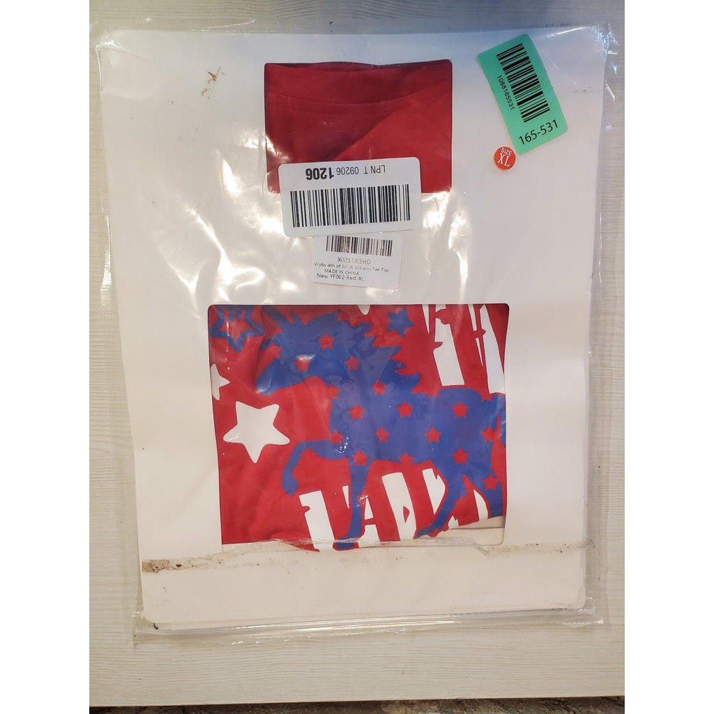 Womens Top XL Red White Blue American Flag Unicorn Patriotic 4th of July New