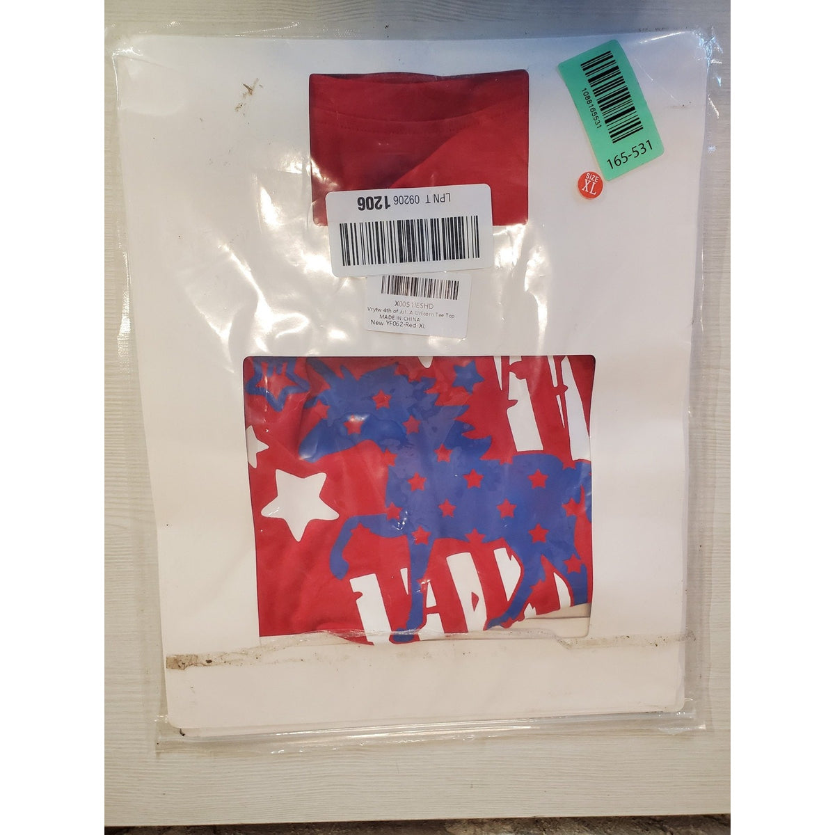 Womens Top XL Red White Blue American Flag Unicorn Patriotic 4th of July New
