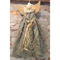 Angel Rustic Farmhouse Primitive Wall Decor Gingham Green Tan Wood Rag Doll