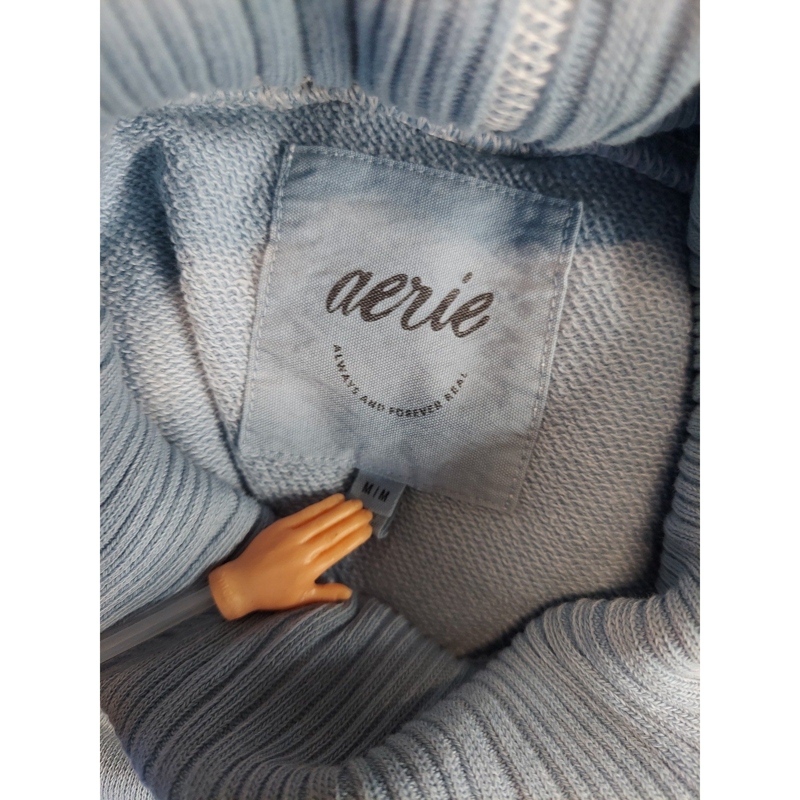 Aerie Womens Cropped Turtleneck Sweatshirt Size M Light Blue Faded Raw Hem