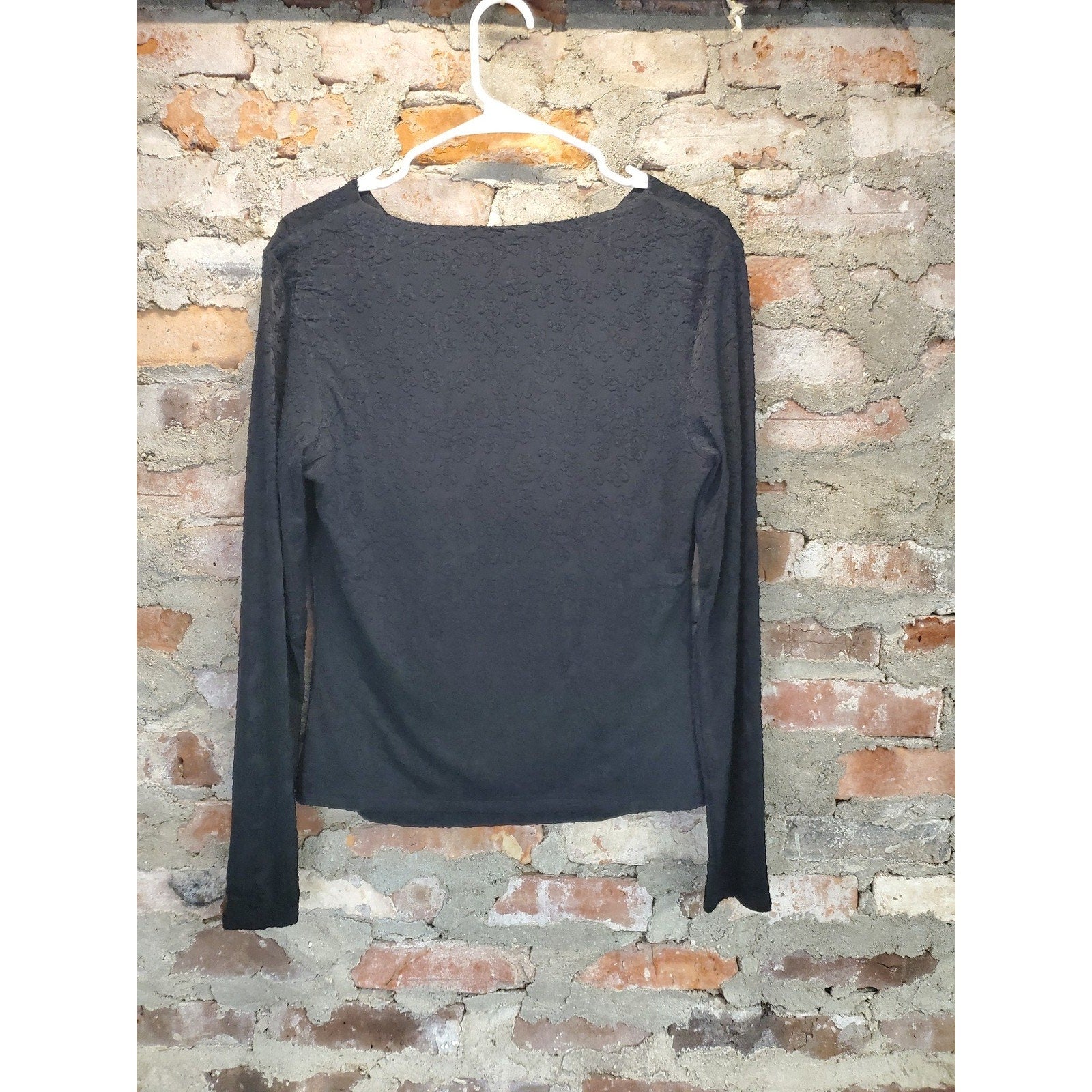 ZESICA Womens Black Long Sleeve Cowl Neck Textured Top L New With Tags