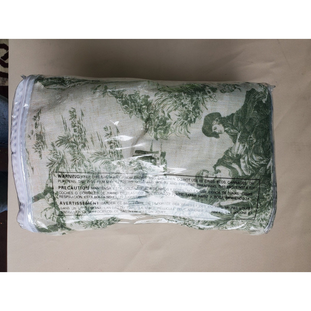Drift Away Toile Curtain Panel 52x84 Loden Green Linen Blend Back Tab