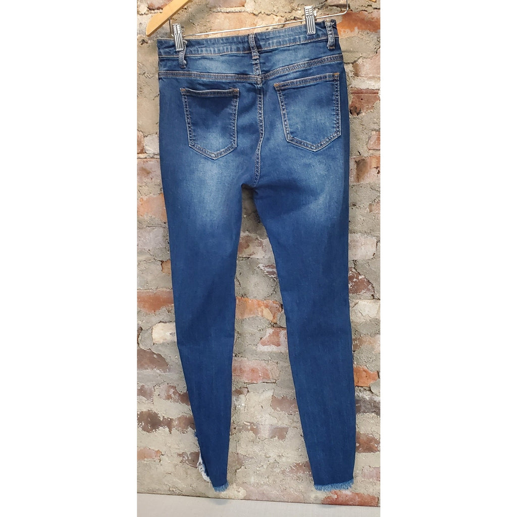 FASHION NOVA Womens Distressed Skinny Jeans Size 7 29 Dark Wash Raw Hem Cotton