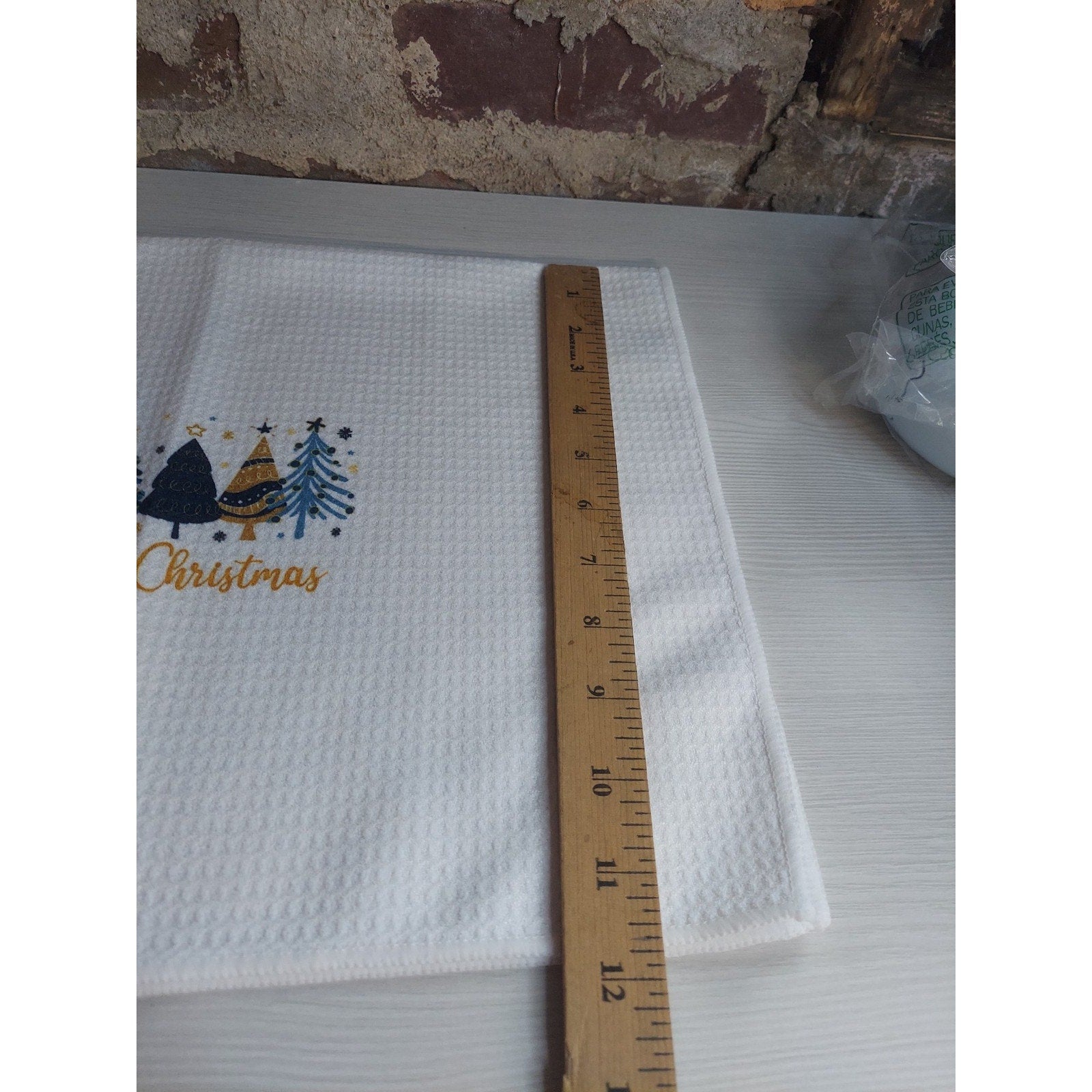 Christmas Kitchen Towel Waffle Weave Merry Christmas Trees Holiday Decor White
