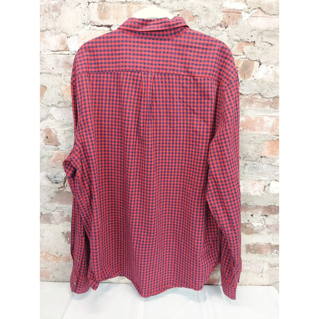 Old Navy Mens Slim Fit Button Down Shirt XL Red Black Gingham Built-In Flex