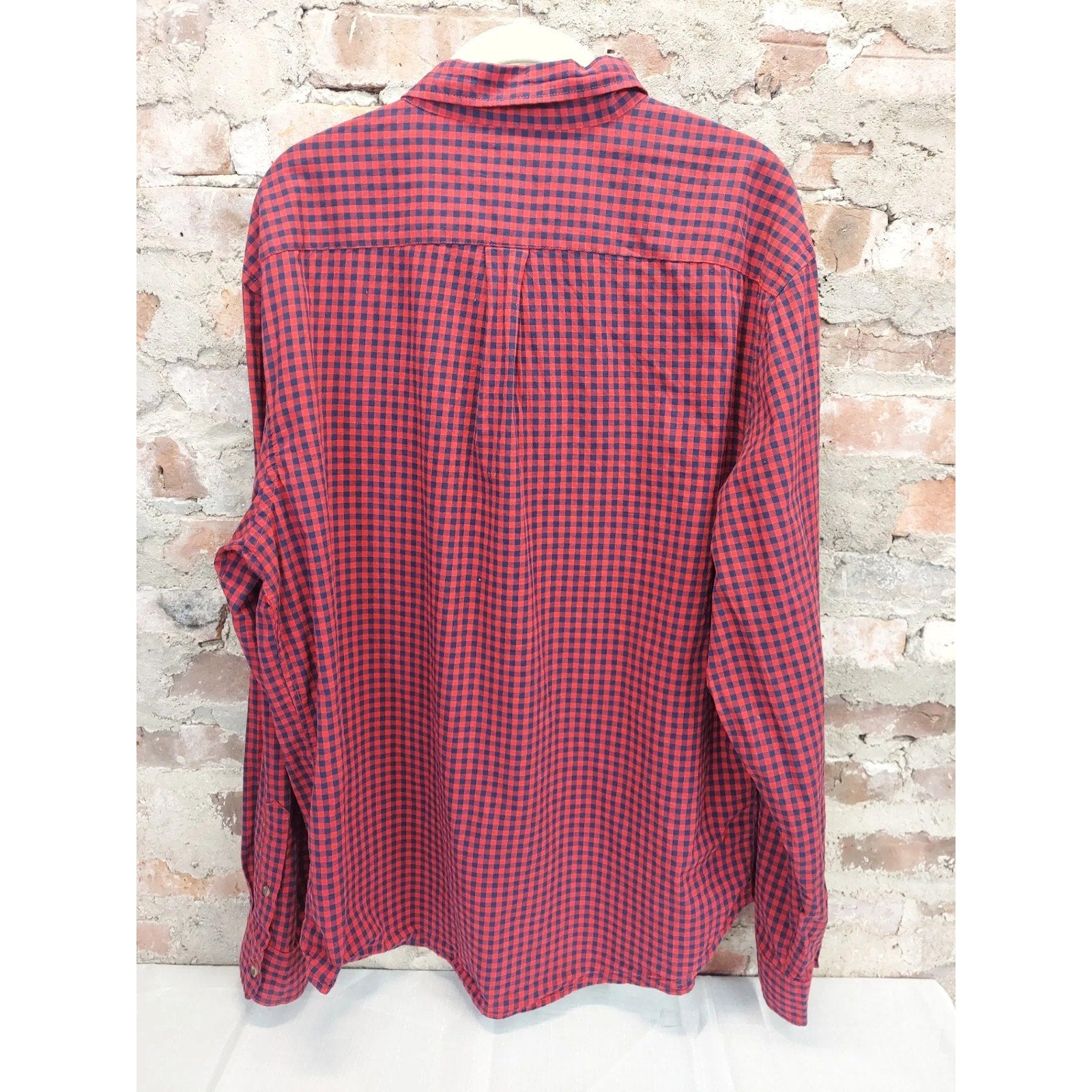 Old Navy Mens Slim Fit Button Down Shirt XL Red Black Gingham Built-In Flex