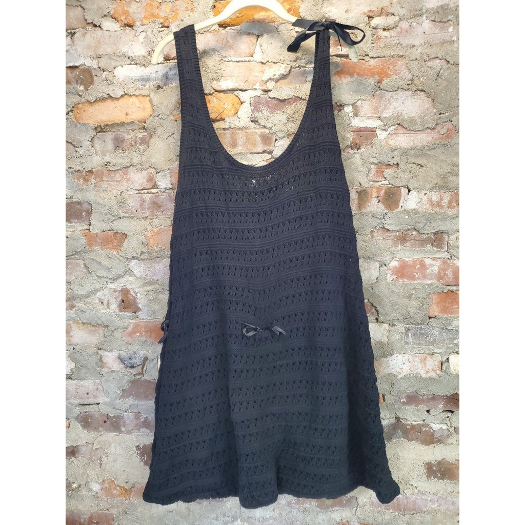 Old Navy Womens Crochet Knit Cover Up Dress 3X Black Sleeveless Scoop Neck Tie