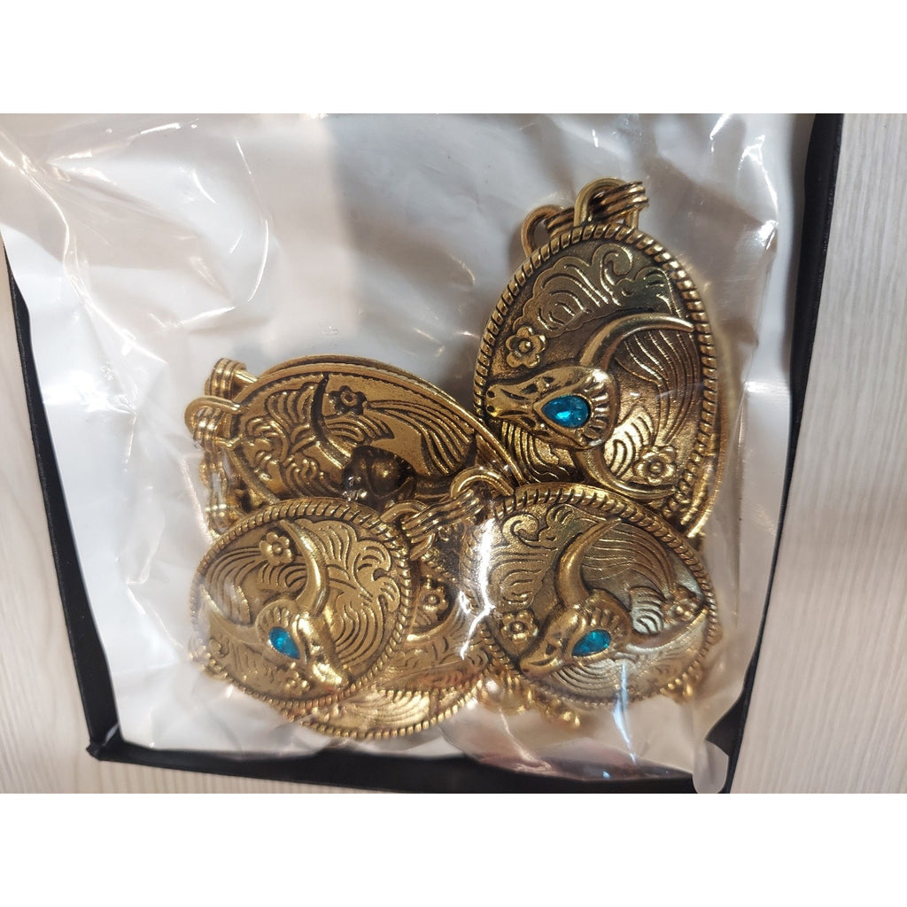 Womens Western Chain Belt Bull Skull Longhorn Turquoise Gold Tone Metal