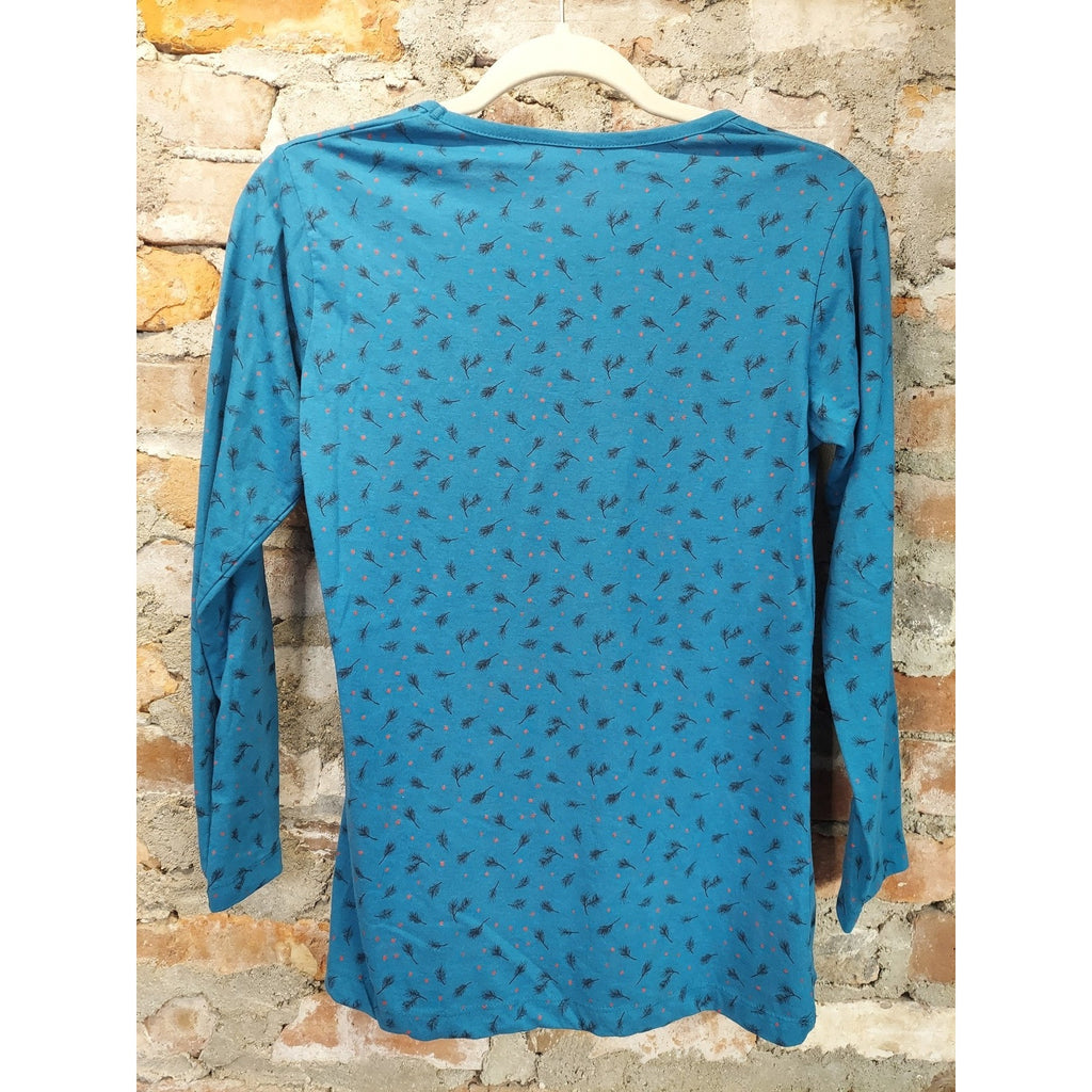 Sweet Touch Womens Long Sleeve Top M Teal Blue Bird Floral Print Lounge Wear
