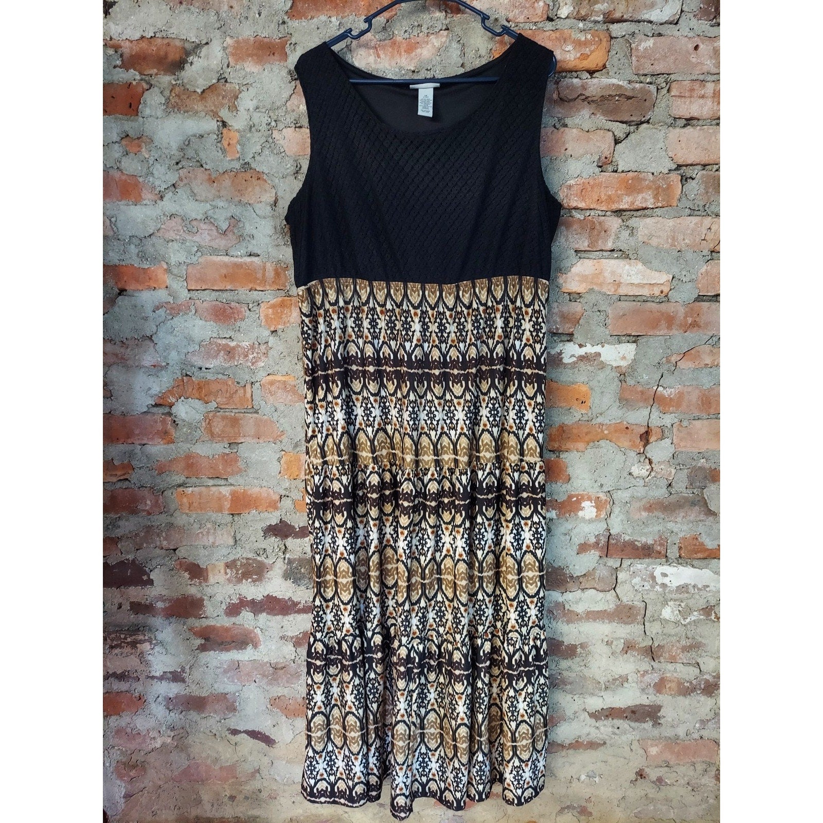 Catherines Womens 1X Maxi Dress Black Multicolor Tiered Sleeveless