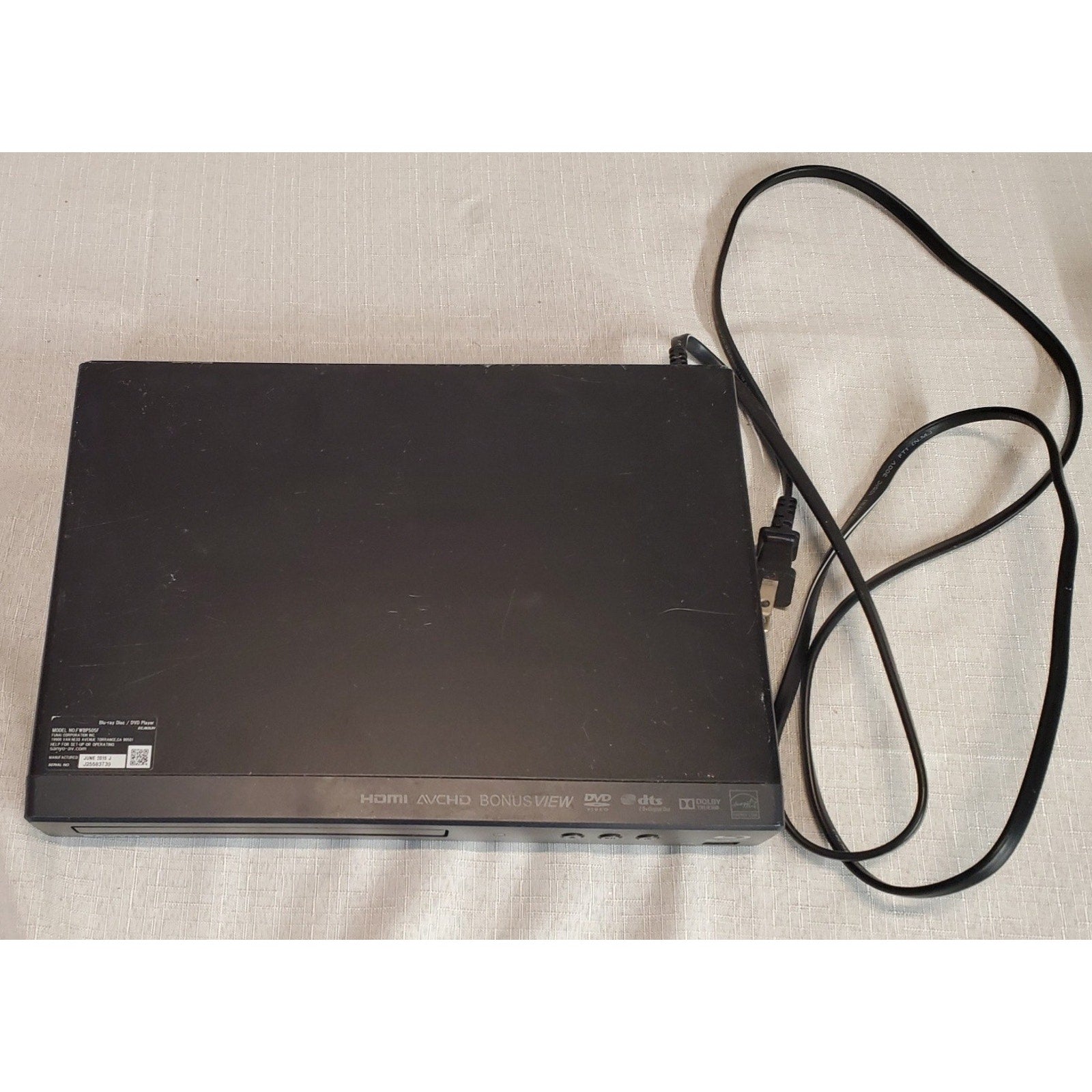 Sanyo Blu Ray Disc Player HDMI AVCHD Bonus View USB DTS HD Dolby Digital Plus