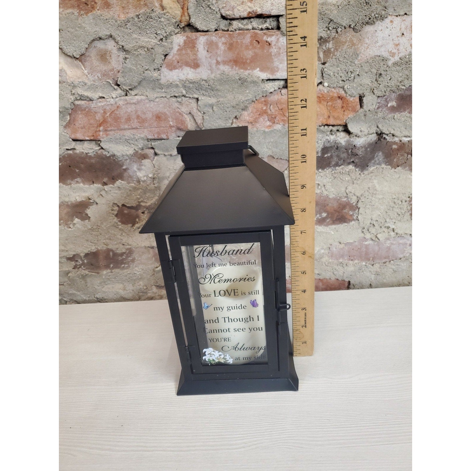 Husband Memorial Lantern LED Candle Remote Control Timer Remembrance Gift Black