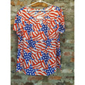 Womens American Flag Top Shirt 2XL Red White Blue Patriotic Short Sleeve