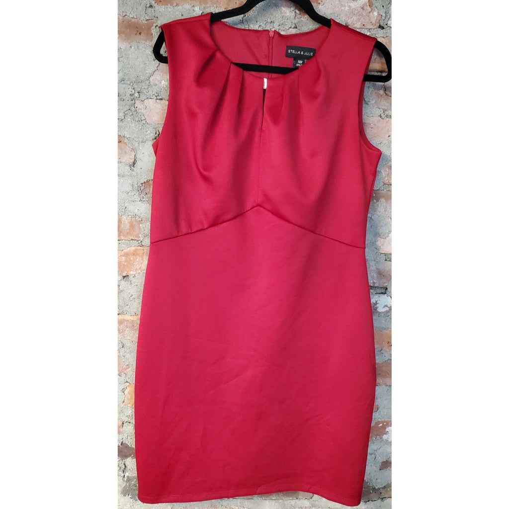 Stella & Julie Womens Plus Sheath Dress Size 14W Red Sleeveless Cocktail Party