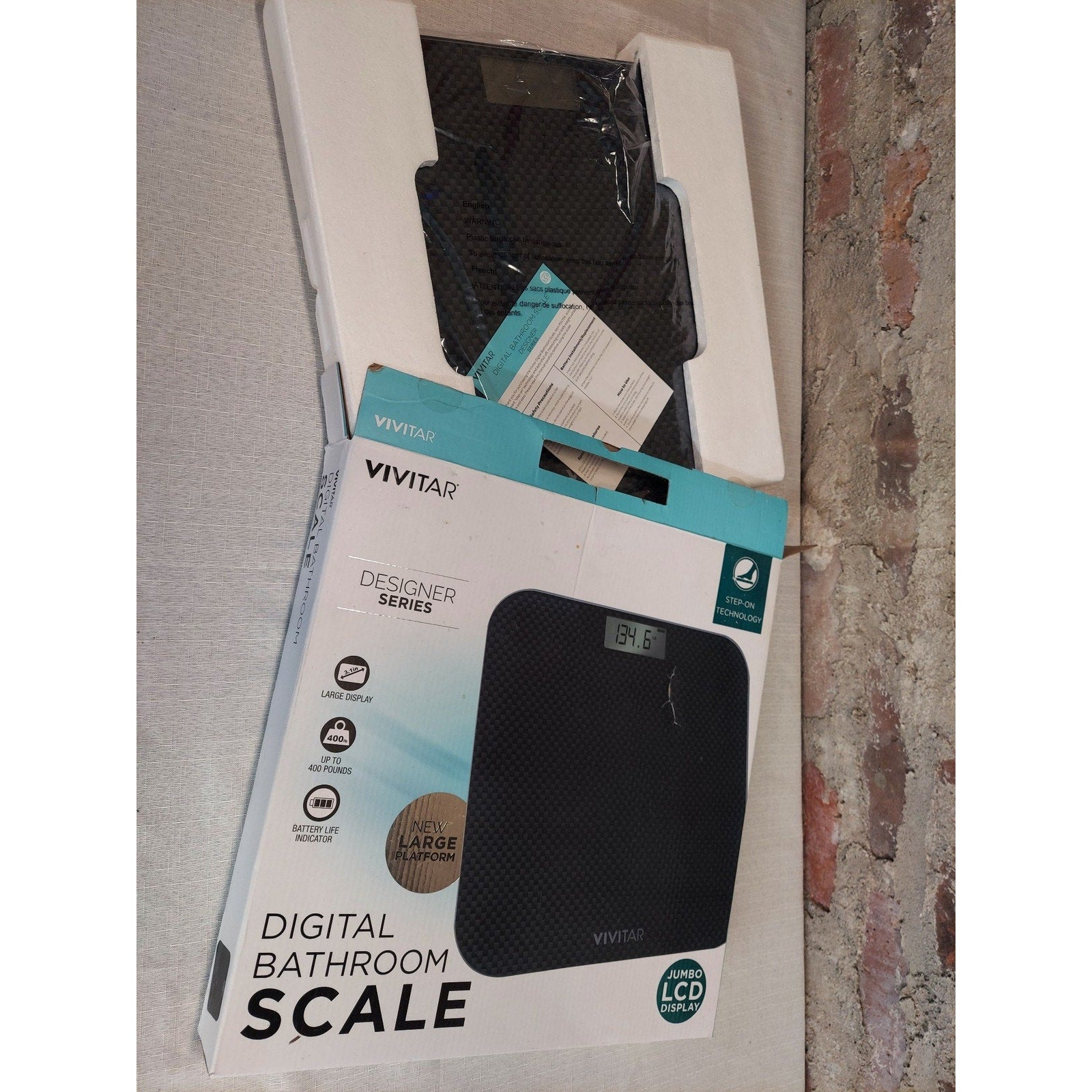 Vivitar Digital Bathroom Scale Designer Series Jumbo LCD 400 lbs Step On Black