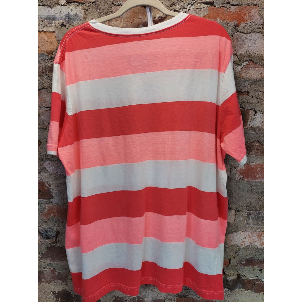Arizona Jean Co Mens T Shirt XXL Red White Striped V-Neck Short Sleeve Cotton