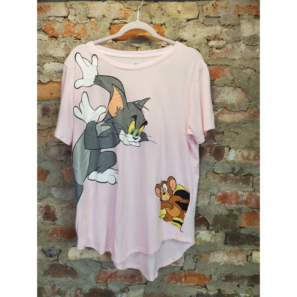 Tom And Jerry Womens T Shirt XXL Pink Graphic Cartoon Characters Licensed