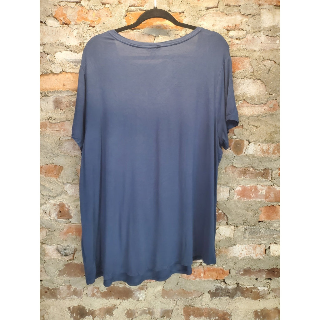 Boutique Womens T Shirt 2X Blue Resting Mom Face Graphic Print V Neck Short