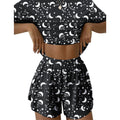 Womens Pajama Shorts Set Sz S Moon Star Print Two Piece Black White Short Sleeve