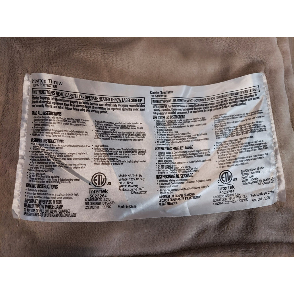 Heated Throw Electric Blanket 50x60 Inch Soft Plush Polyester ETL Certified
