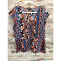 Sanctuary Womens Patchwork Floral Blouse Top XXL Multicolor Short Sleeve