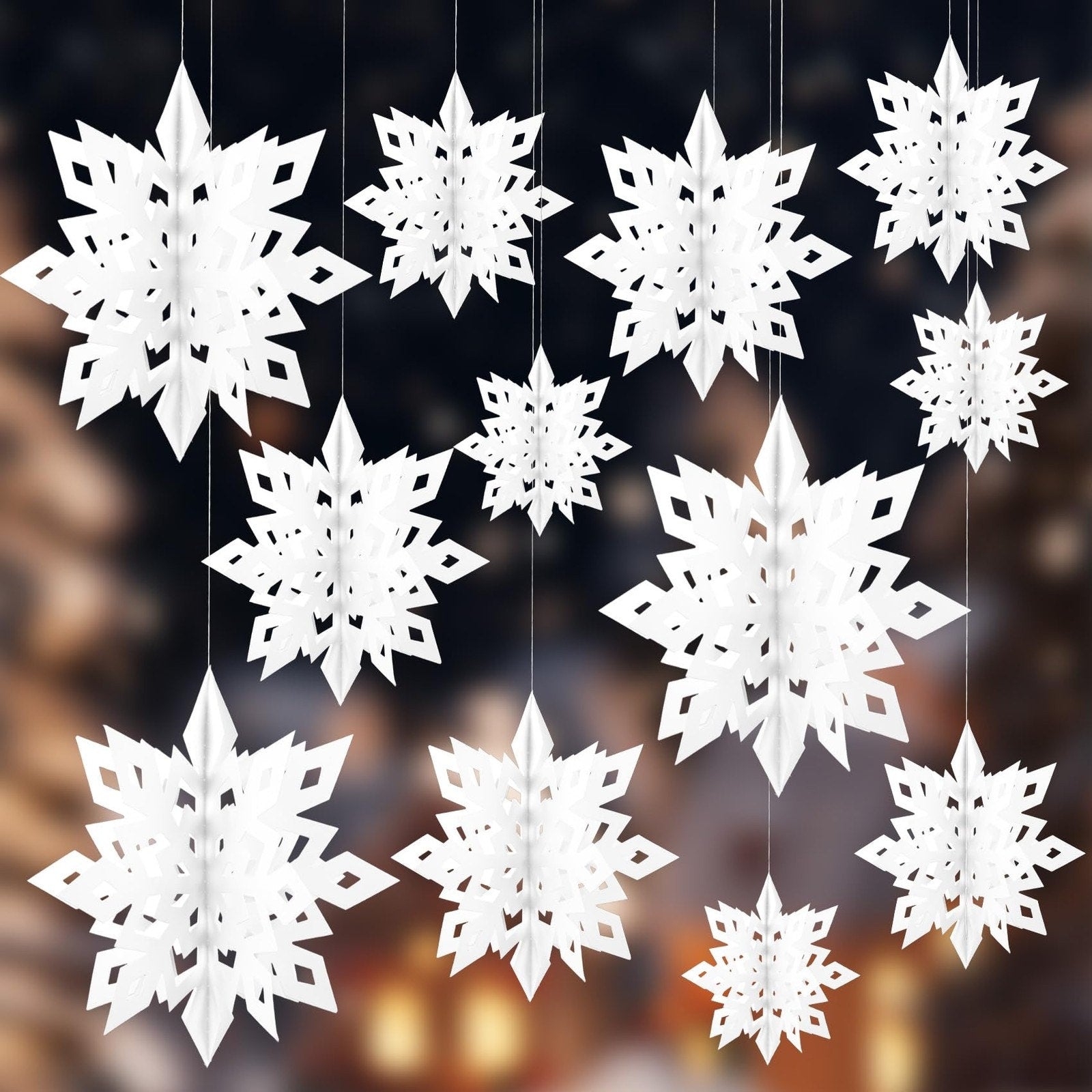 Christmas Winter Snowflake Hanging Decorations 3D Paper Blue Decor
