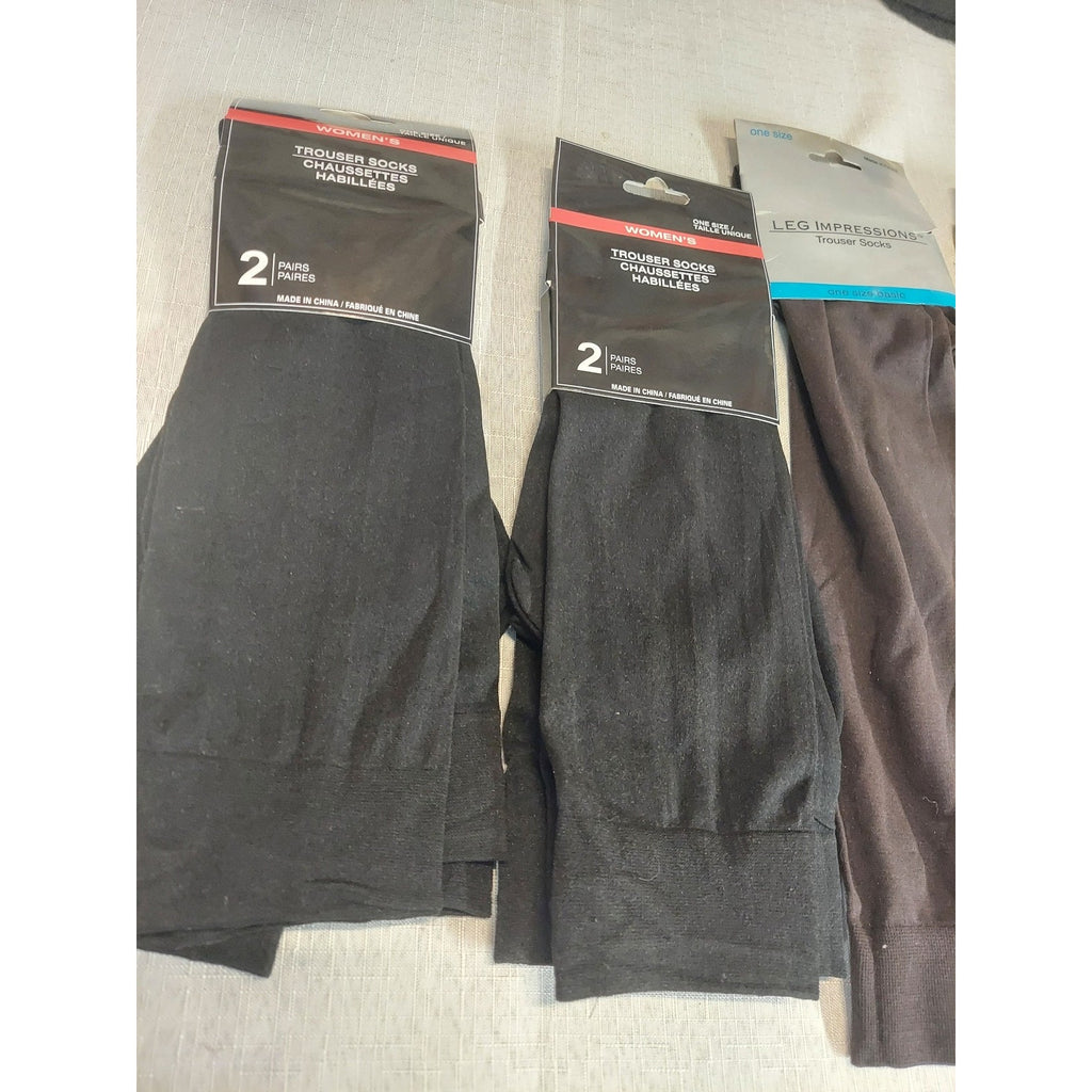 Leggs Womens Trouser Socks Lot Bundle 8 Pairs Black Tan One Size Shoe 5 9 Ribbed