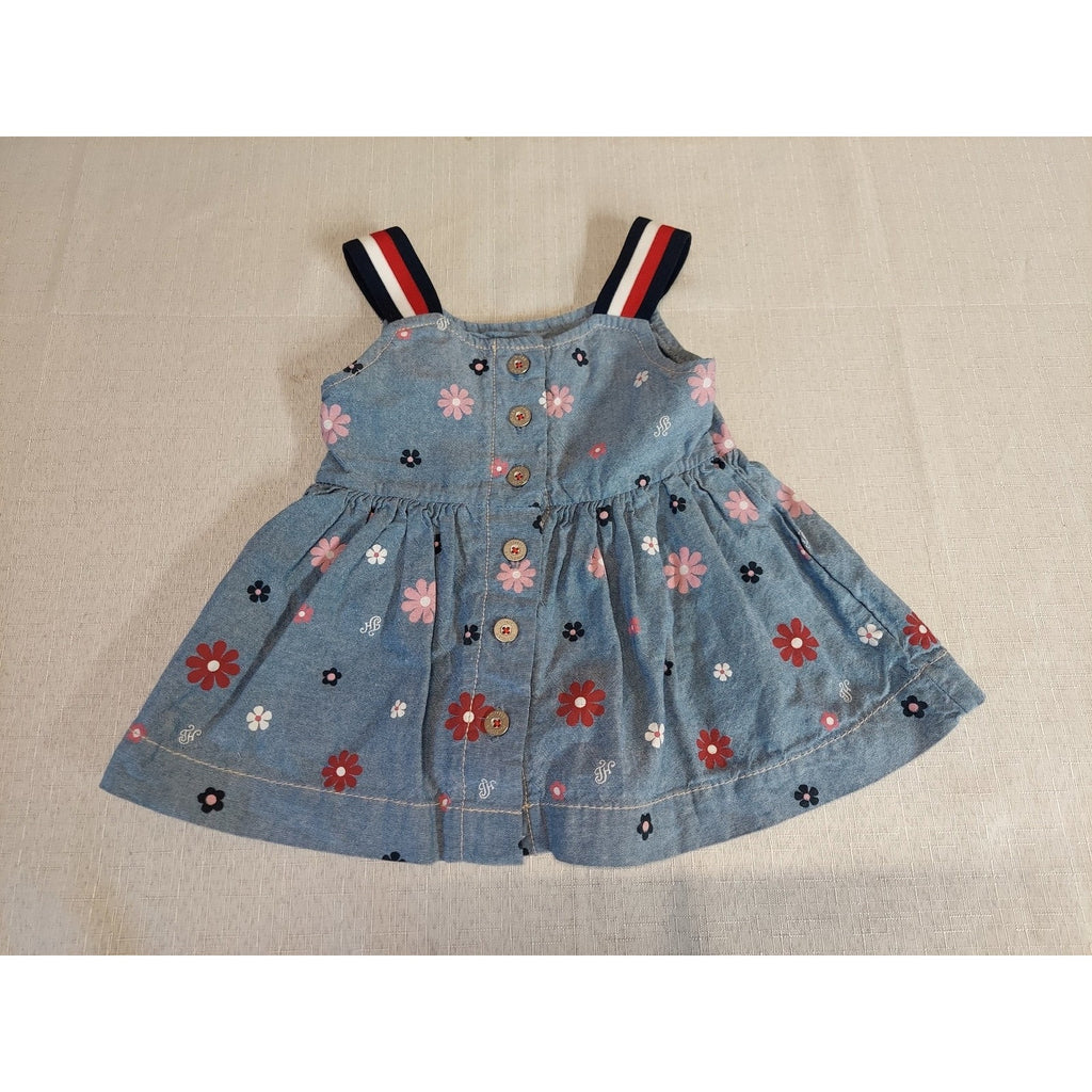 Tommy Hilfiger Baby Girl Floral Denim Dress 12M Sundress Striped Straps