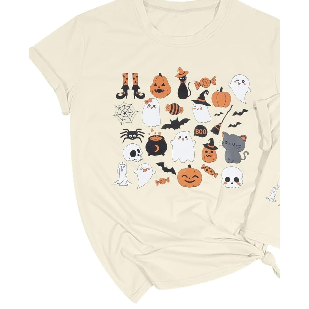Halloween Top Tee Shirts Graphic Womens Sz XL Cream Spooky