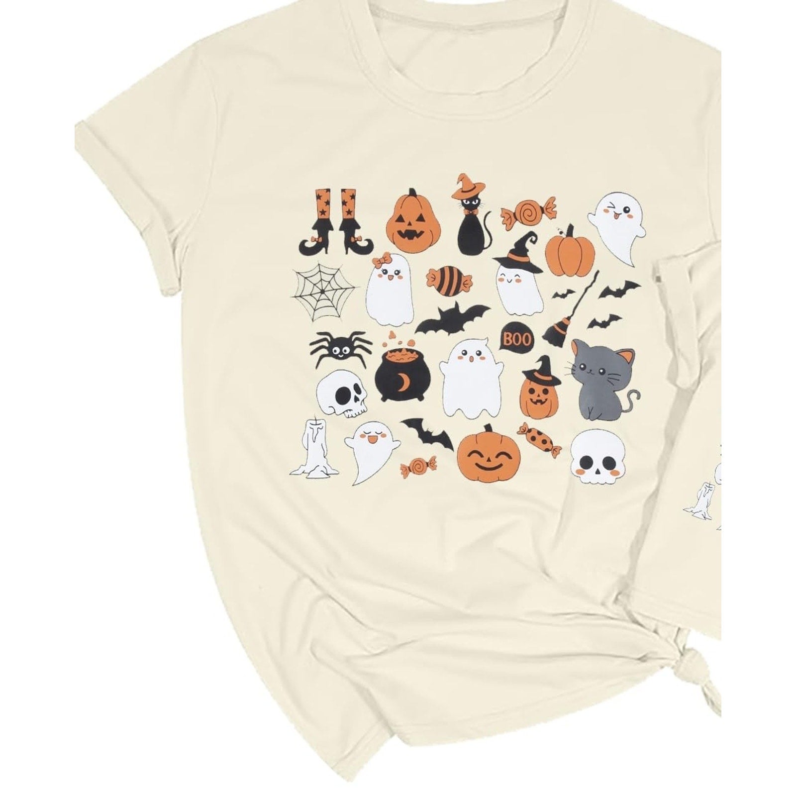 Halloween Top Tee Shirts Graphic Womens Sz XL Cream Spooky