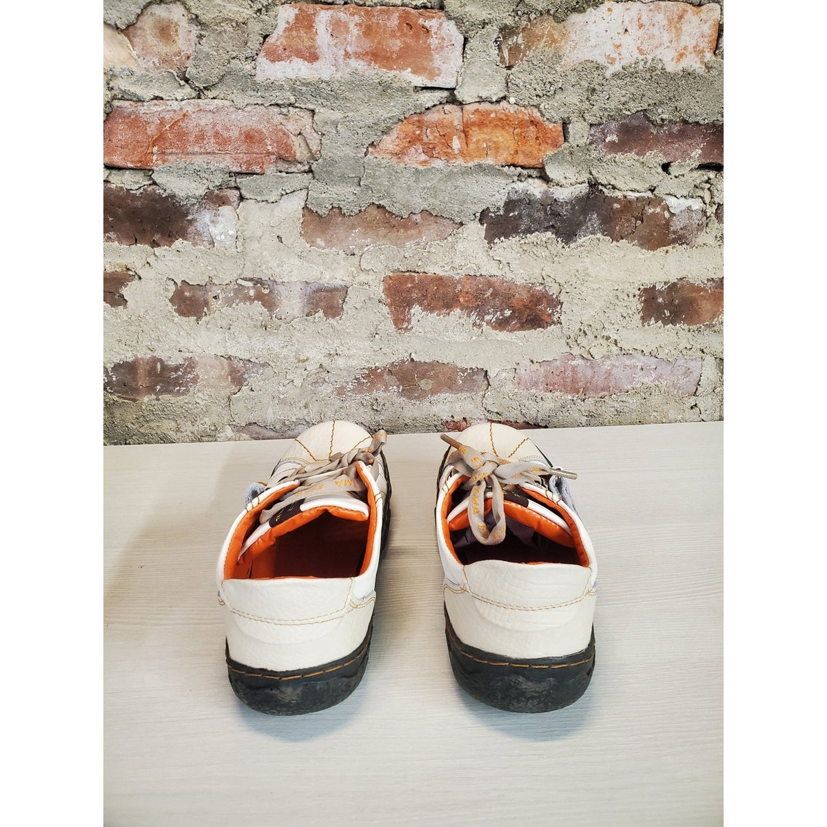 TMA Womens Shoes Sneakers US 6.5 White Orange Leather Low Top Lace Up Casual