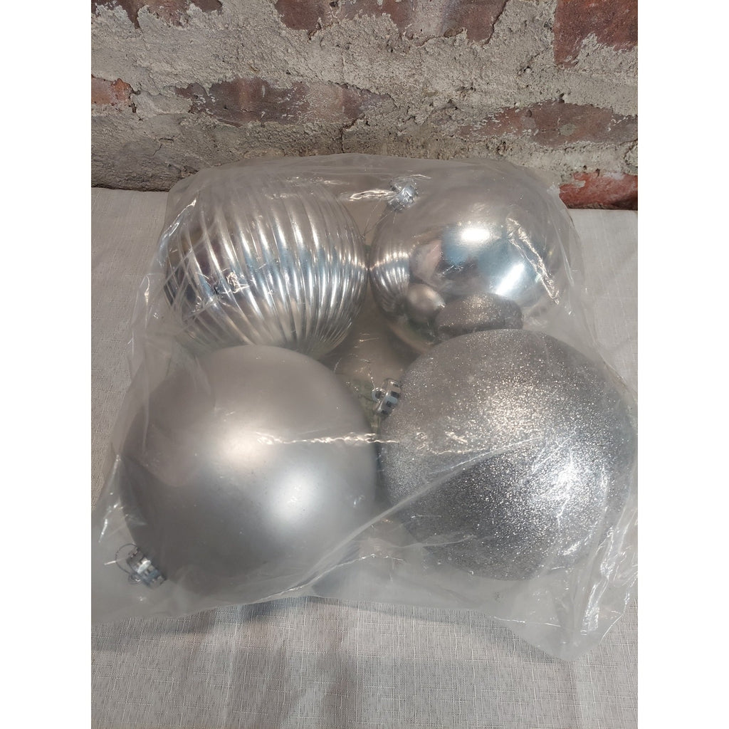 Christmas Ornaments Silver Set 4 4 Inch Mixed Finish Ball Holiday Tree Decor