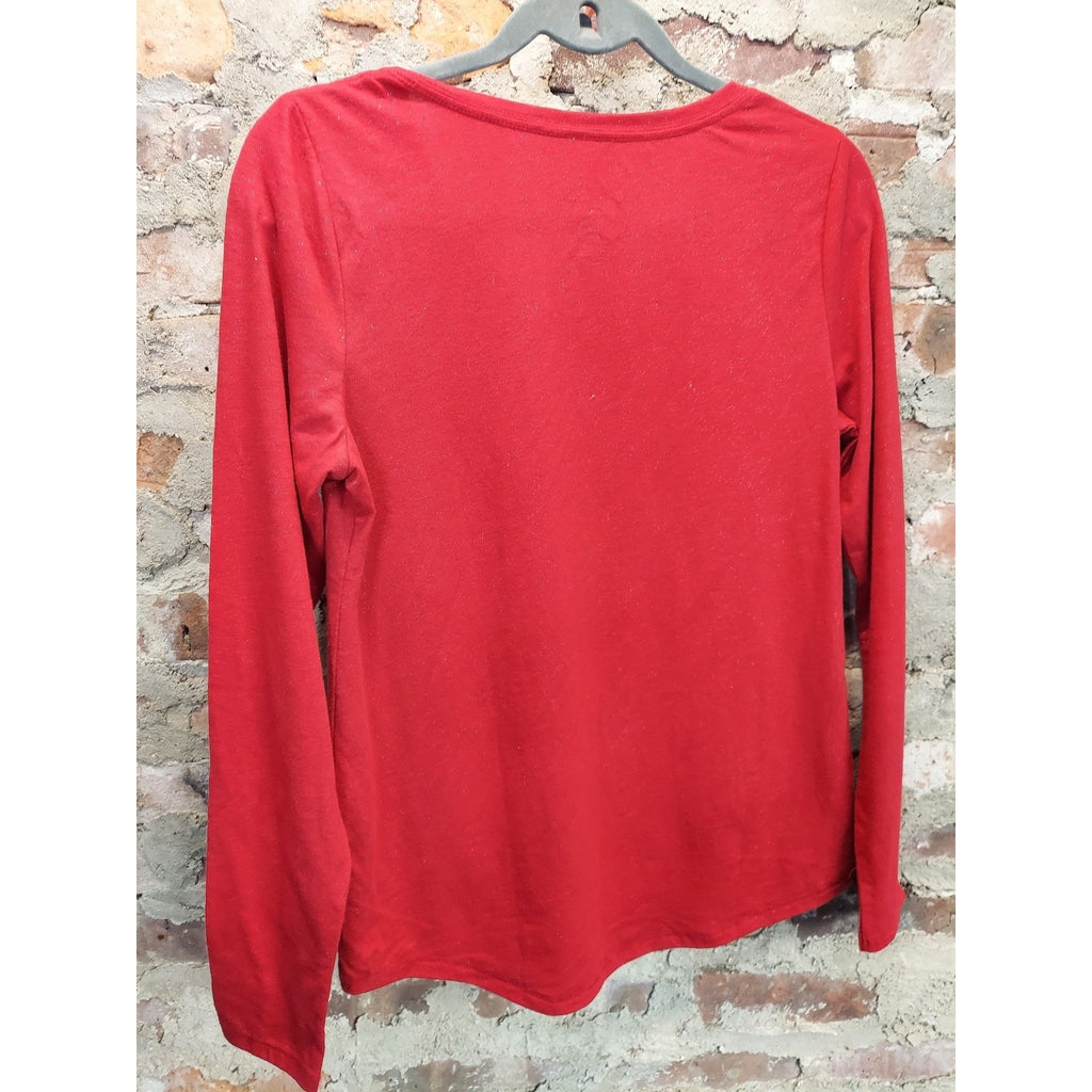 Sonoma Womens Long Sleeve V Neck Tee Shirt Small Red Cotton Blend