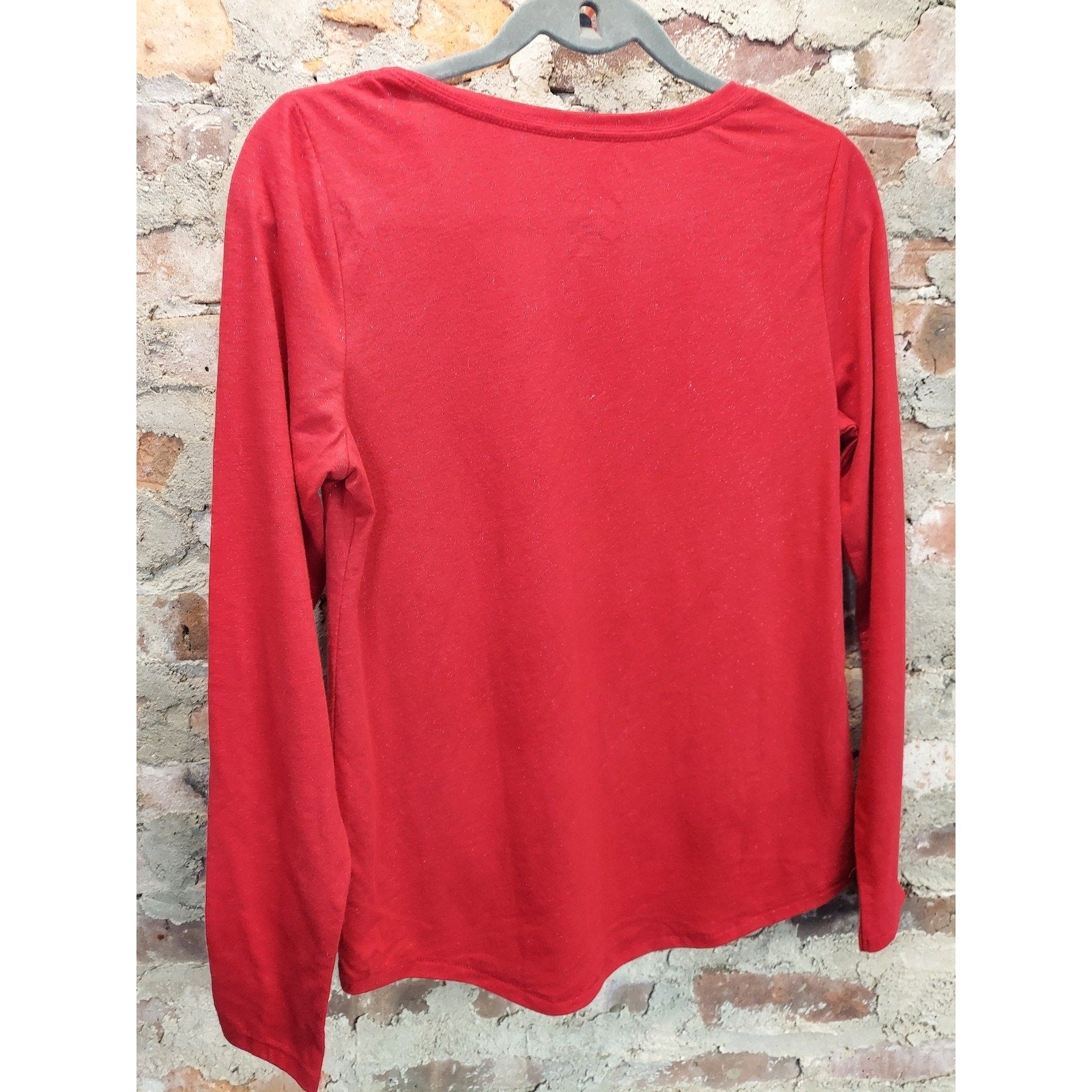 Sonoma Womens Long Sleeve V Neck Tee Shirt Small Red Cotton Blend