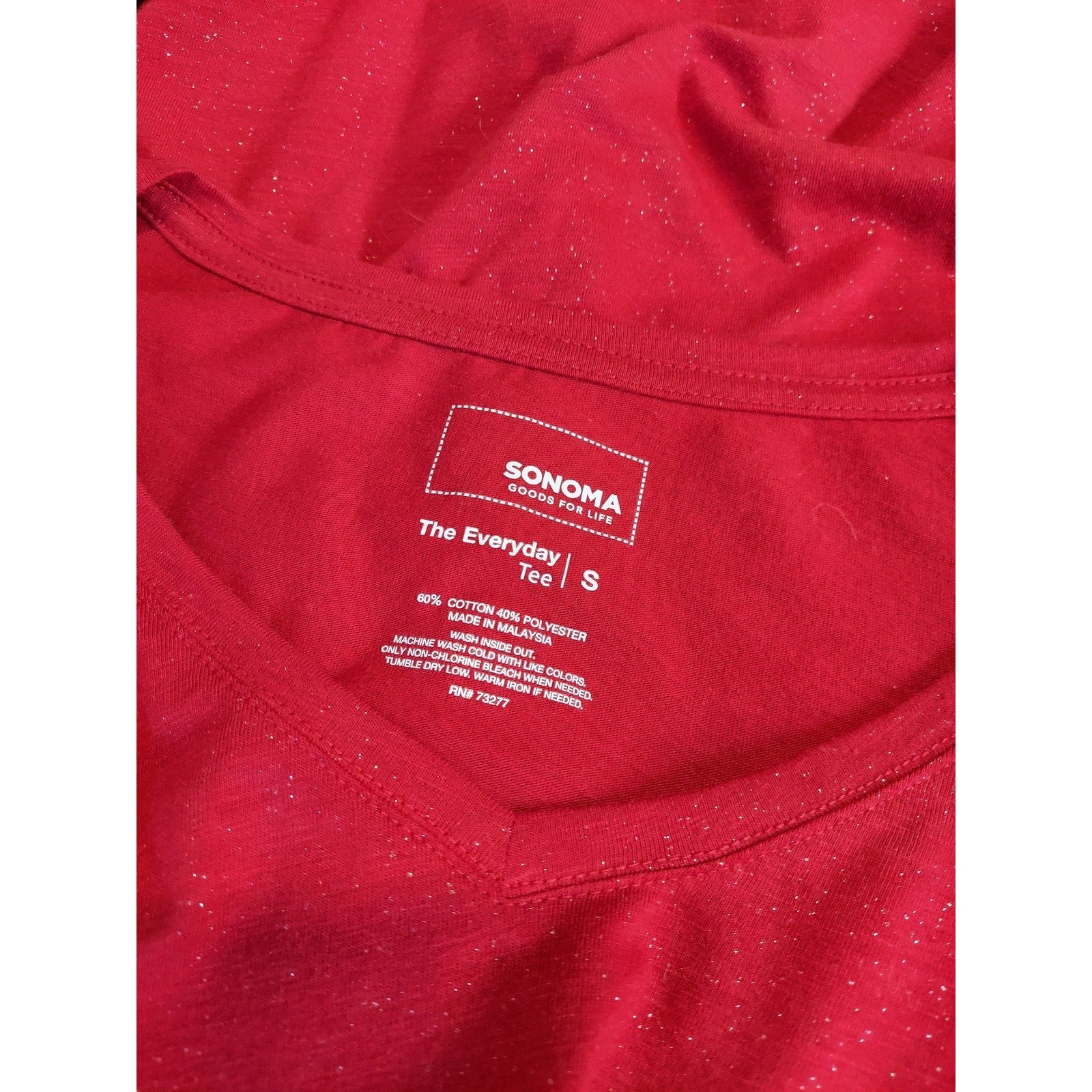 Sonoma Womens Long Sleeve V Neck Tee Shirt Small Red Cotton Blend