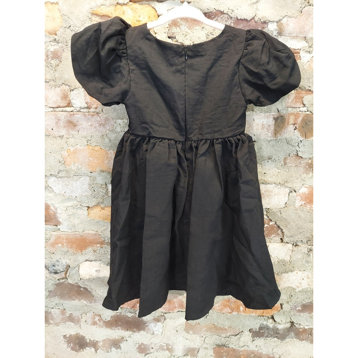 Girls Black Puff Sleeve Dress 3T 4T Square Neck A Line Gathered Back Zipper