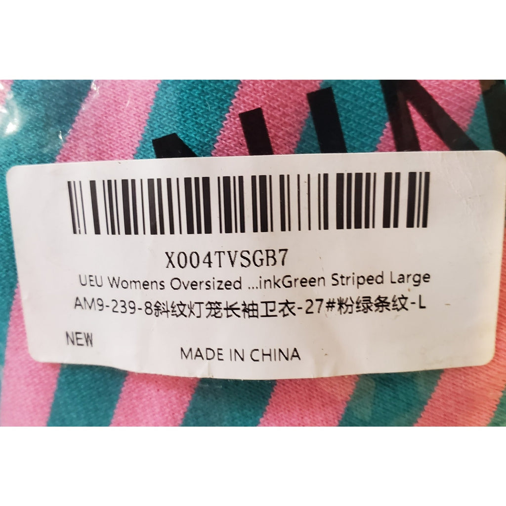 UEU Womens Oversized Sweatshirt L Large Pink Teal Striped Neon Yellow New