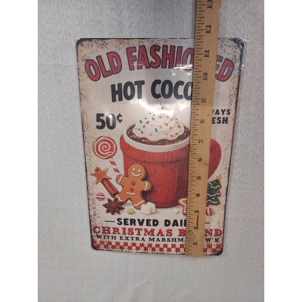 Metal Sign Wall Decor Hot Cocoa Christmas Old Fashioned Vintage Holiday Kitchen