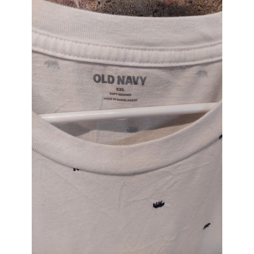 Old Navy Mens T Shirt XXL White Soft Washed Crown Print Graphic Tee Crew Neck