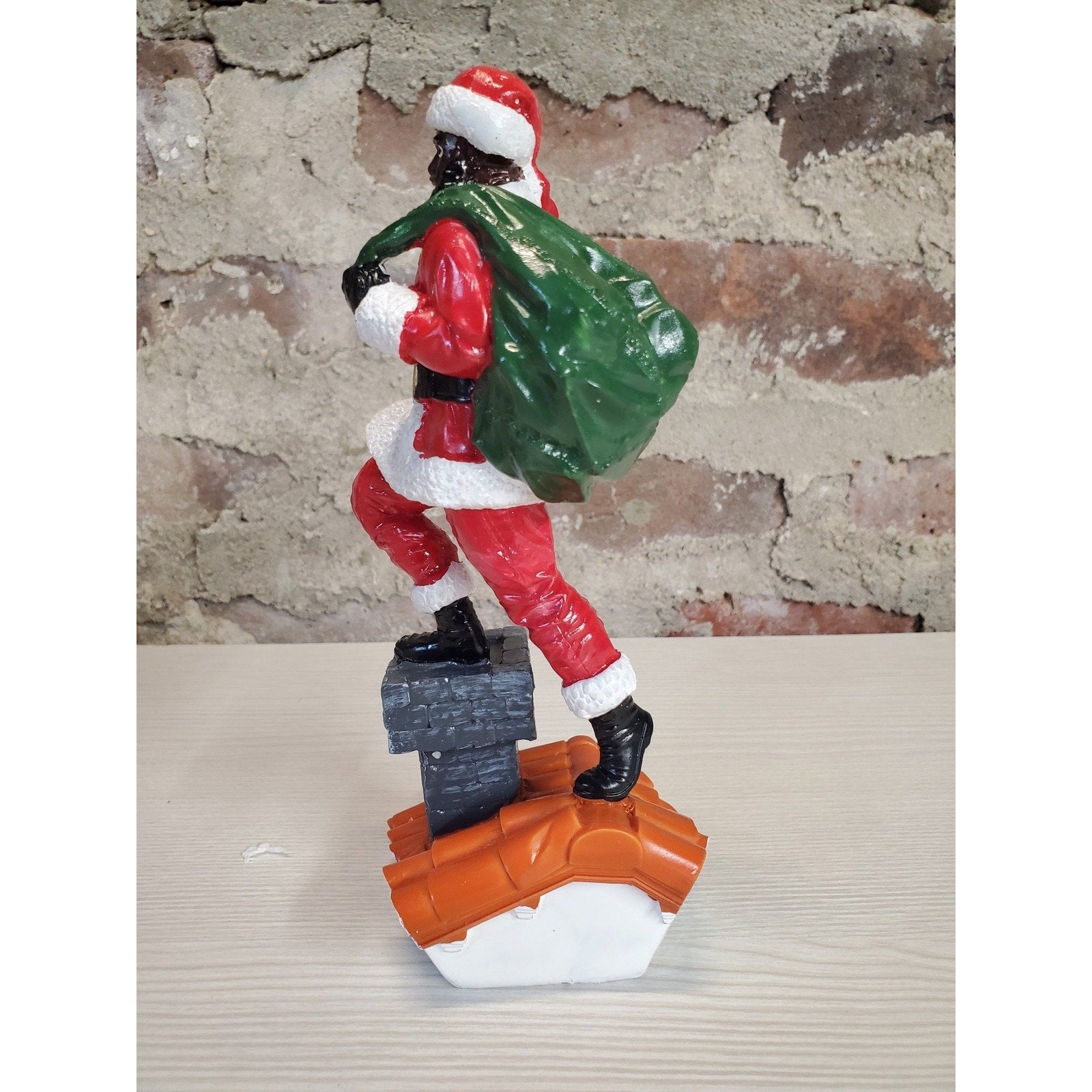 African American Black Santa Claus Figurine On Chimney Christmas Holiday Decor