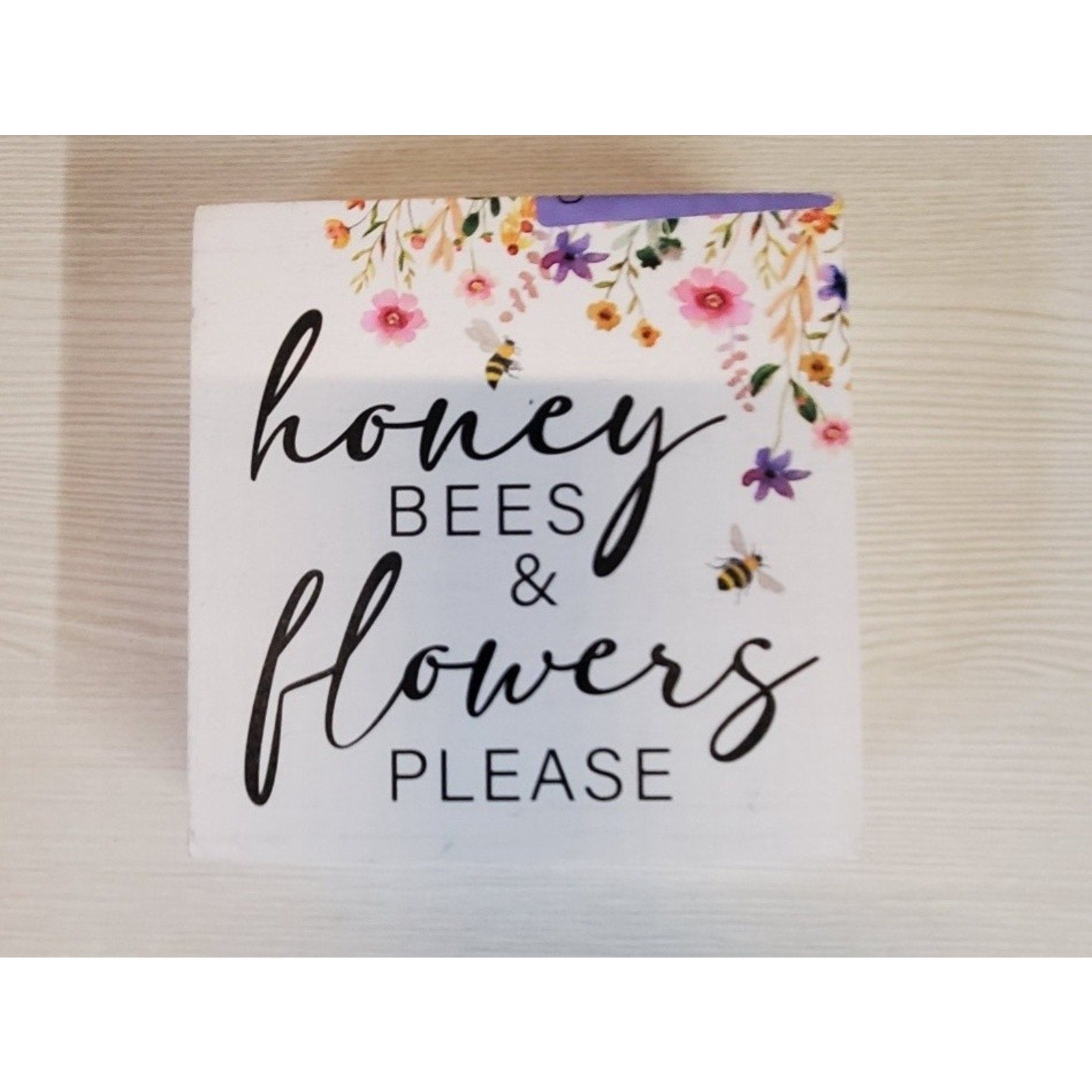 Honey Bees Flowers Please Decor Sign White Floral Spring Summer Farmhouse Home