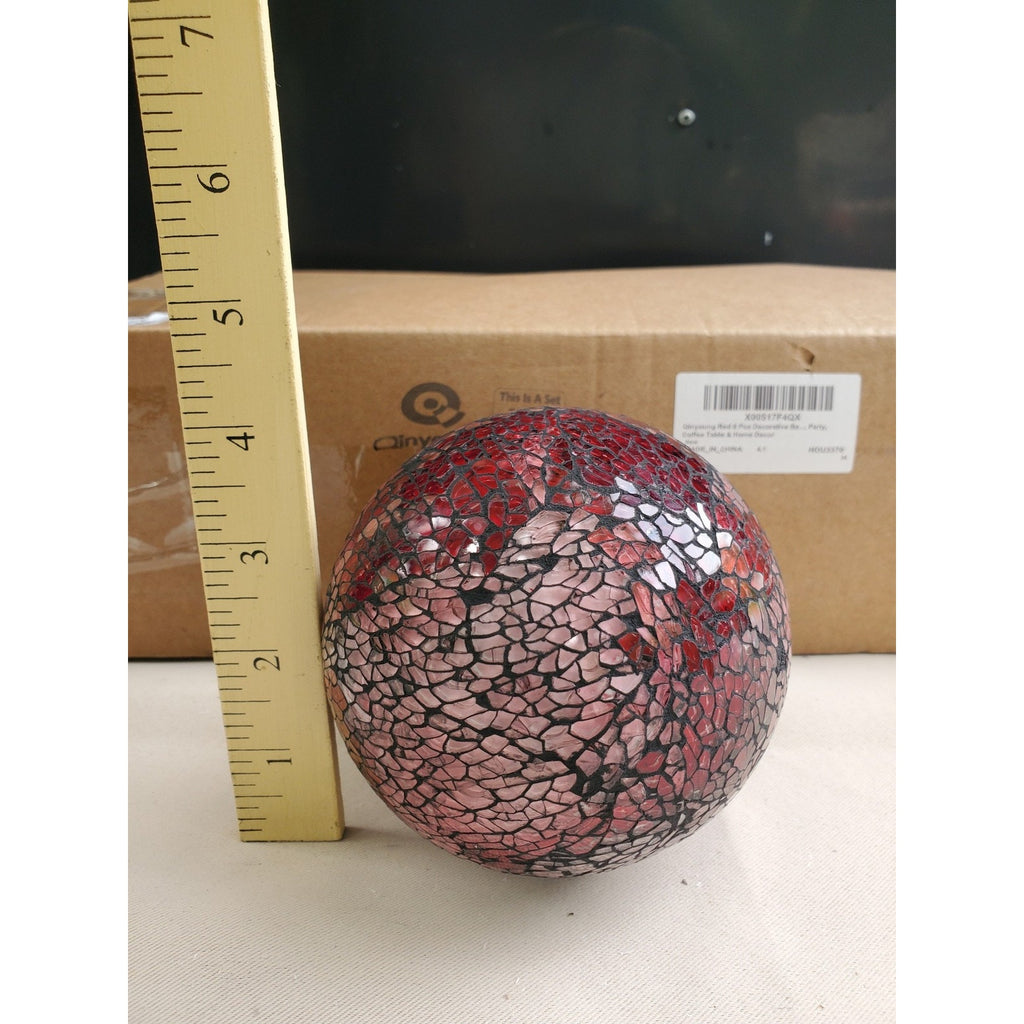 Qinyoung Red Mosaic Decorative Spheres Cracked Glass Set 8 Varying Sizes