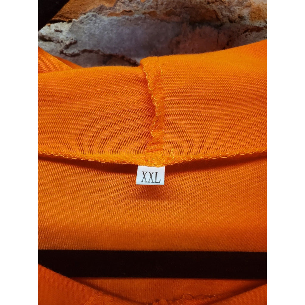 Mens Short Sleeve Hoodie XXL Orange Pullover Raglan Athletic Lightweight