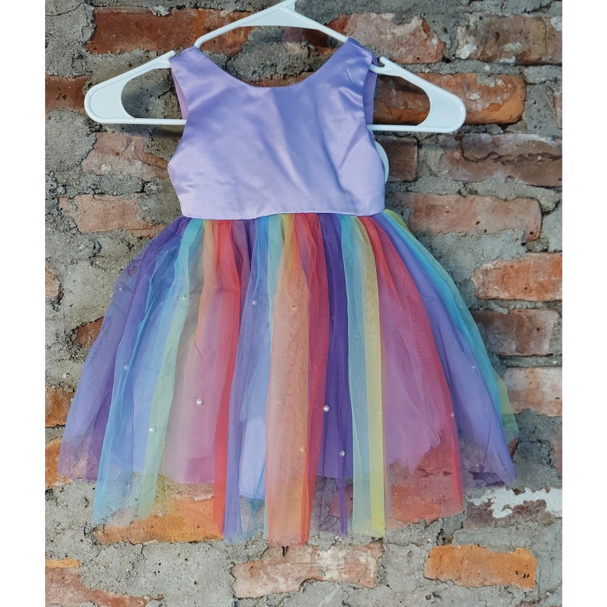 Baby Girl 12 months Purple Rainbow Multicolor Tutu Dress Pearl Tulle Party