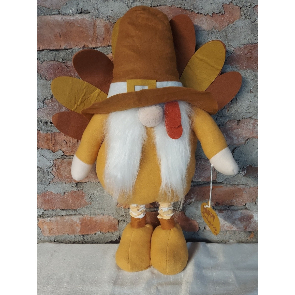 Thanksgiving Gnome Pilgrim Hat Turkey Feathers Fall Decor Plush Stuffed 20 Inch