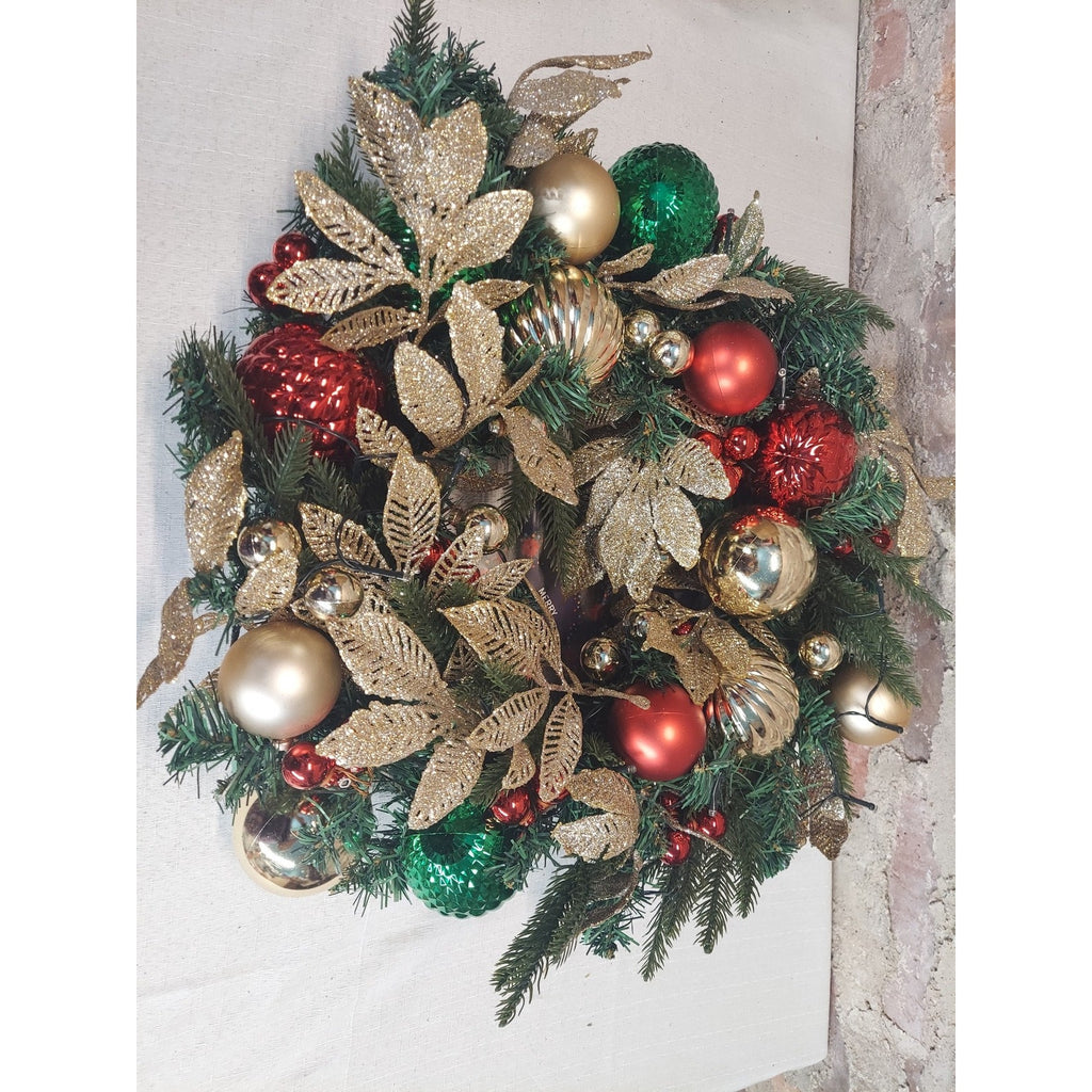 Christmas Wreath Holiday Decor Artificial Ornaments Red Green Gold Glitter Large