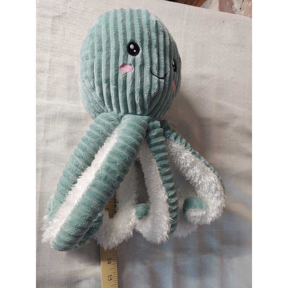Plush Octopus Stuffed Animal Mint Green White Soft Corduroy Fluffy Toy Kids
