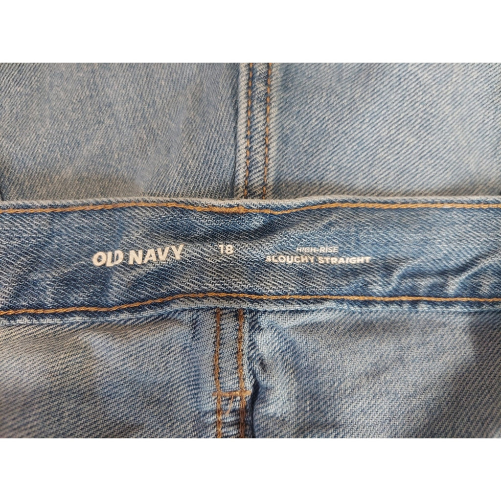 Old Navy Womens Denim Shorts 18 High Rise Slouchy Straight Distressed Frayed Hem